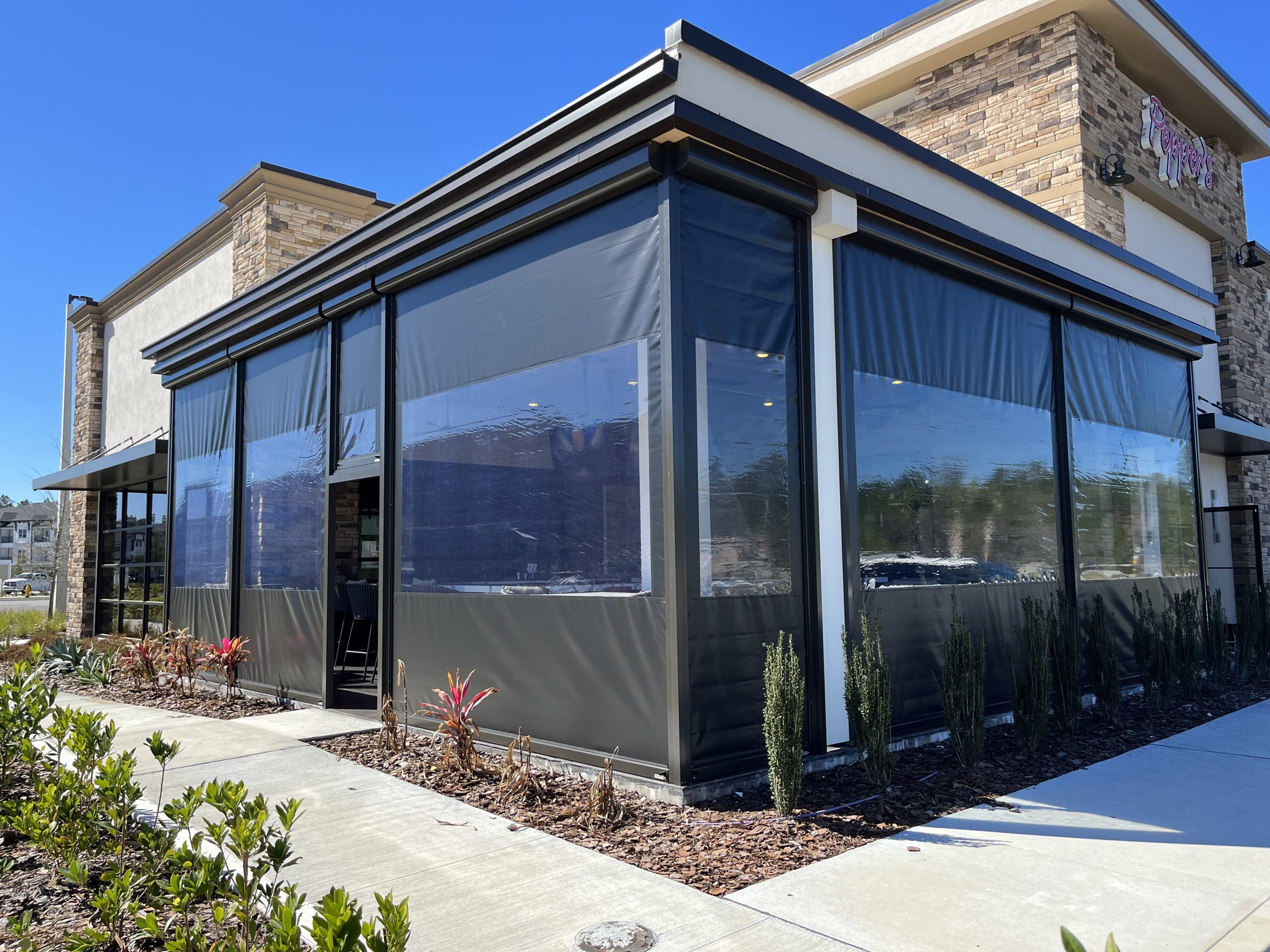 clear-commercial-peppers Our Motorized Insect Screens are there when you need them, gone when you don’t.